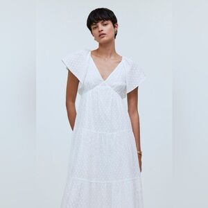 NWT Madewell Soft White Tie-Back Flutter-Sleeve Tiered Midi Dress